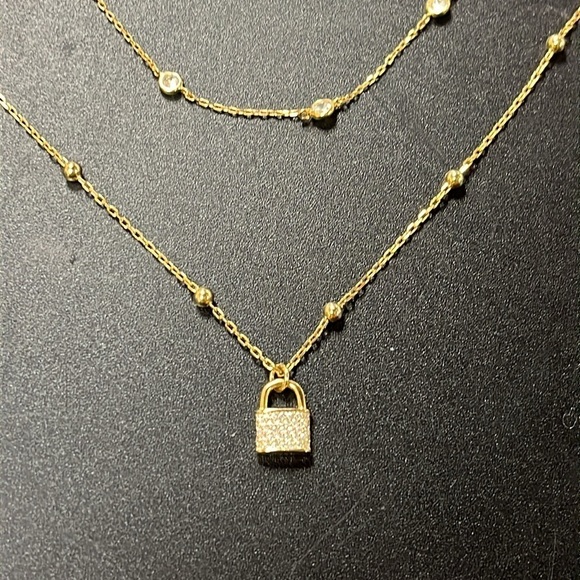 Brand new Rachel Zoe Sterling Silver Gold Tone Double Chain Locket Necklace - Picture 9 of 13
